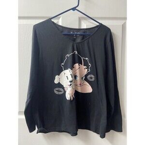 Betty Boop Pudgy Pajama Top Womens XL Black Lace Trimmed Long Sleeved Jersey EUC